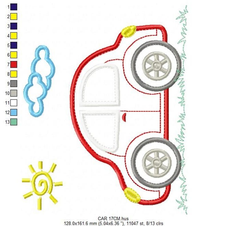 Cartoon Car Applique Embroidery Design – Vehicle Machine Embroidery File (Digital Download)