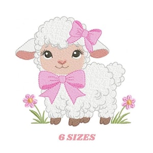 Baby Sheep Embroidery Design - Lace Bow Lamb Machine Pattern (Digital Download)
