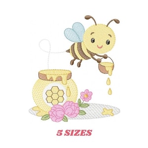 Motif de broderie abeille - Modèle machine pot de miel (Téléchargement numérique)