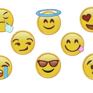 Conjunto de diseños de bordado de emojis: archivo de bordado a máquina de cara sonriente (descarga digital)