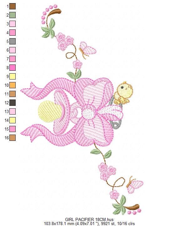 Baby Girl Pink Ribbon and Pacifier Embroidery Designs - Newborn Toy ...
