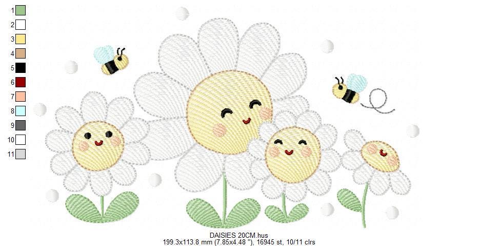 Daisies Embroidery Designs - Delicate Flowers With Bees Machine ...
