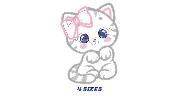Cat embroidery design - Kitty embroidery designs machine embroidery pattern - Pet embroidery file - baby girl embroidery cat applique design