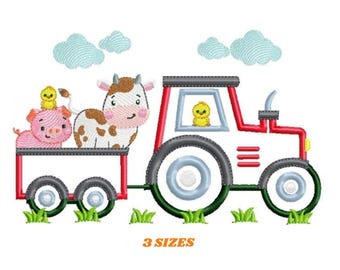 Tractor & Farm Animals Applique Embroidery Design (Digital Download)