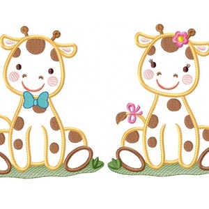 Giraffe Applique Embroidery Design – Bow Tie, Flower, Baby Animals (Digital Download)