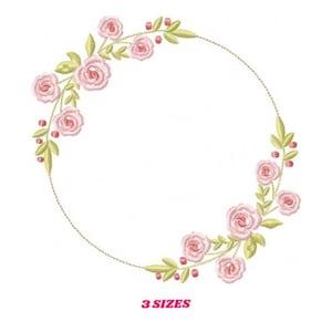 Rose Wreath Monogram Frame Embroidery Design – Filled Floral Pattern (Digital Download)