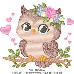 Floral Owl Machine Embroidery Design - RIPPLED, 6 Sizes (Instant Download)