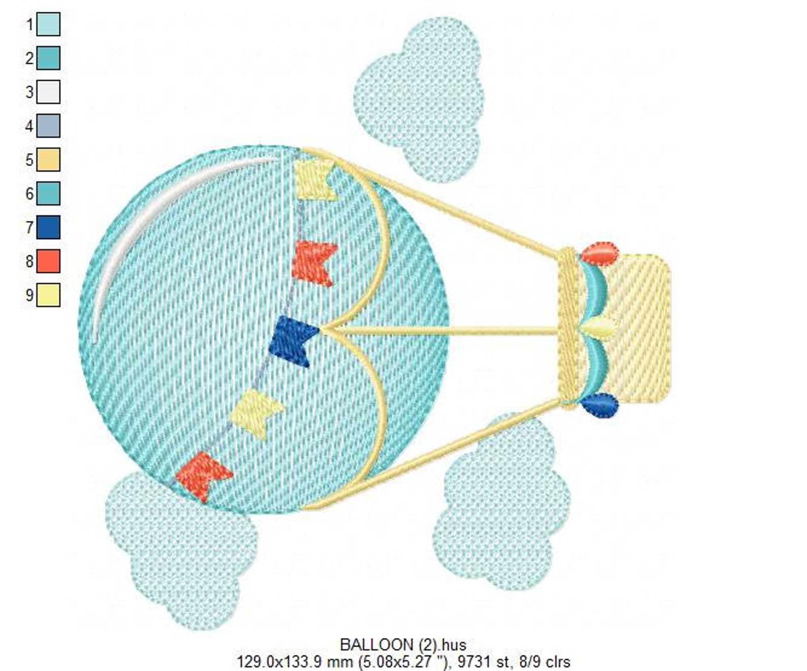 Hot Air Balloon Embroidery Designs - Balloon With Clouds and Flags ...