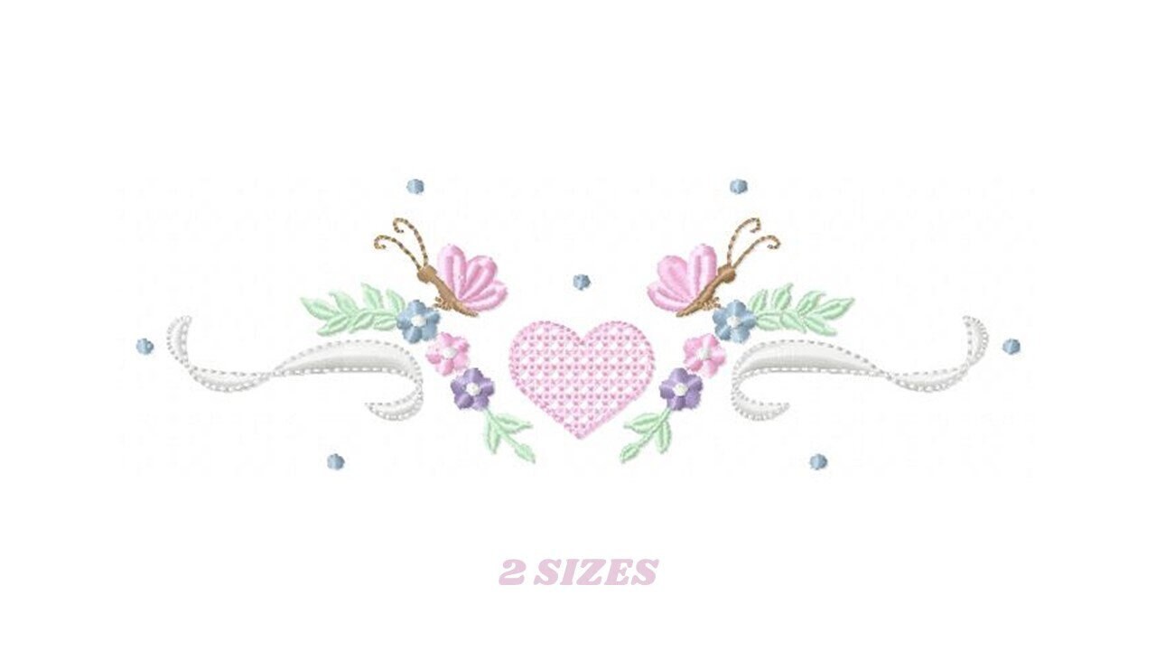 Flower Frame Embroidery Designs - Heart With Butterflies Machine ...