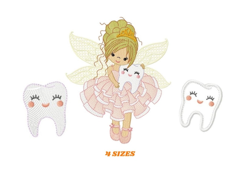 Tooth Fairy embroidery designs Tooth embroidery design machine embroidery pattern Baby girl embroidery file Pixie instant download image 1