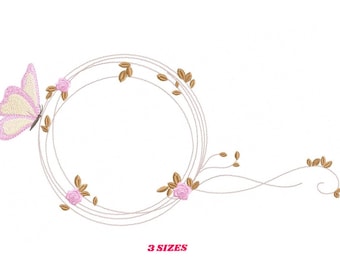 Monogram Frame embroidery designs - Flower embroidery design machine embroidery pattern - rose wreath embroidery file - baby girl embroidery