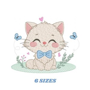 Disegno per ricamo di un gatto con papillon - Schema per macchina da ricamo (Download immediato)