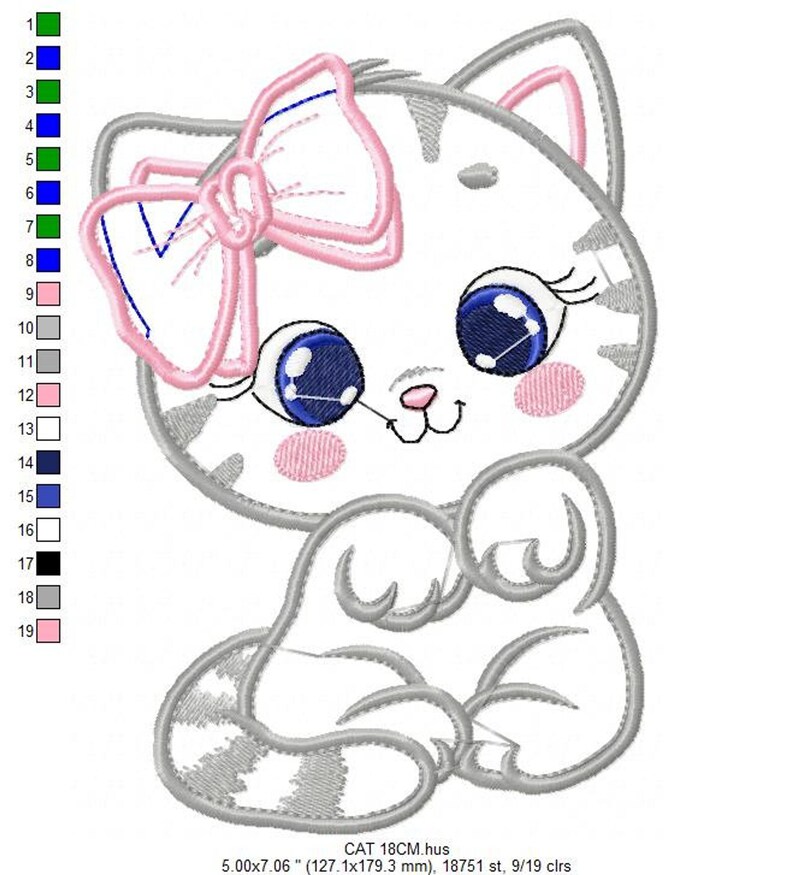Kitty Cat Embroidery Design – Applique Pet Embroidery File (Digital Download)