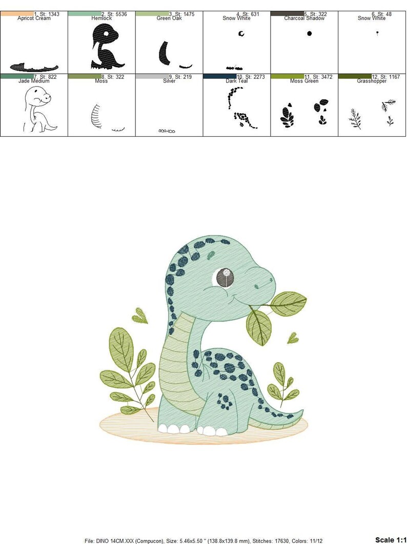 Dinosaur Embroidery Design – Brontosaurus Machine File (Digital Download)