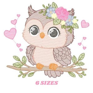 Floral Owl Machine Embroidery Design - RIPPLED, 6 Sizes (Instant Download)