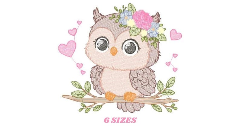 Floral Owl Machine Embroidery Design - RIPPLED, 6 Sizes (Instant Download)