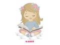 Girl embroidery designs - Reading embroidery design machine embroidery pattern - girl with book embroidery file - student embroidery school product logo