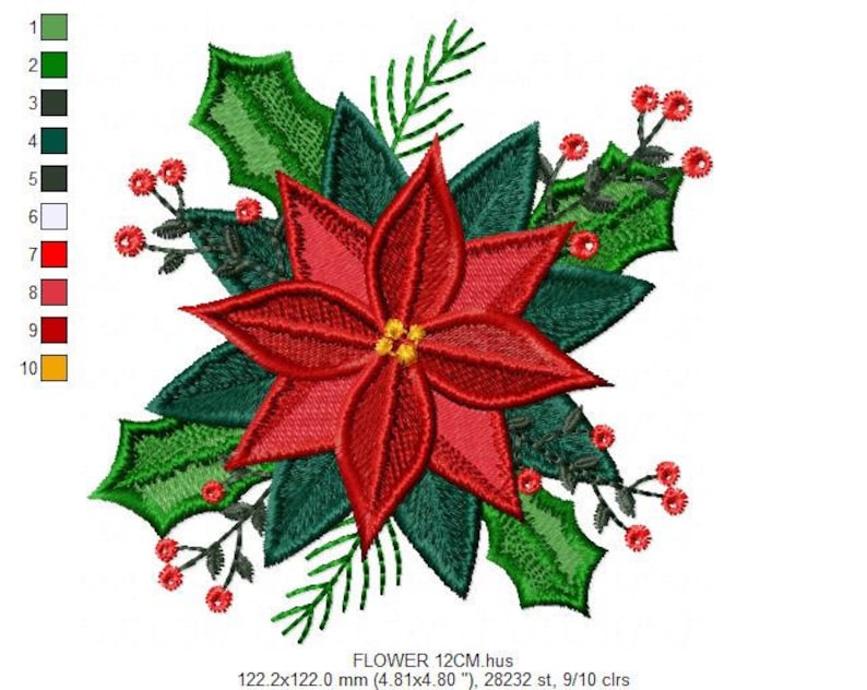 Christmas Poinsettia Embroidery Designs Xmas Flower Etsy