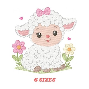 Baby Sheep Embroidery Design – Lace Detail, Rippled Lamb Pattern (Digital Download)