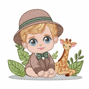 Safari Boy Embroidery Design – Explorer with Giraffe, Baby Nursery Pattern (Digital Download)
