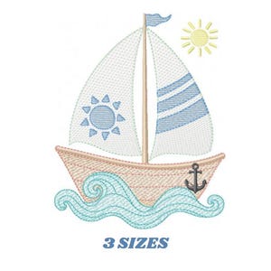 Båtbroderimönster - Segelbåtsbroderidesign maskinbroderimönster - Hav, hav, nautisk broderifil - direktnedladdning pes
