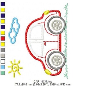 Cartoon Car Applique Embroidery Design – Vehicle Machine Embroidery File (Digital Download)