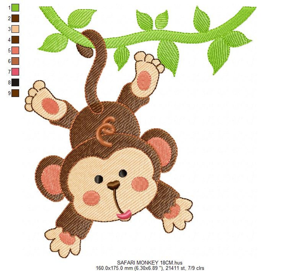 Safari Embroidery Designs Monkey Embroidery Design Machine Etsy
