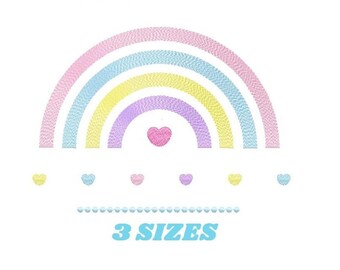 Rainbow Heart Machine Embroidery Design, Baby Girl Digital File, Rippled Pastel Motif (Digital Download)