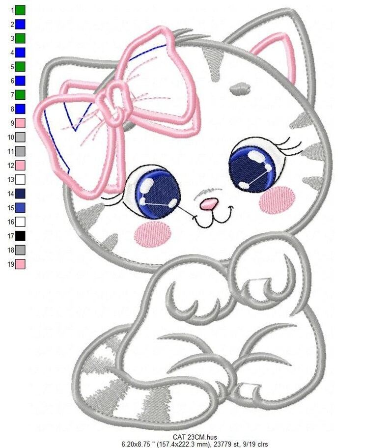 Kitty Cat Embroidery Design – Applique Pet Embroidery File (Digital Download)