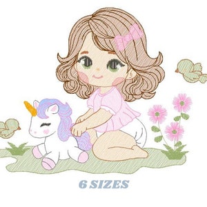 Baby girl embroidery designs - Children embroidery design machine embroidery pattern - Girl with flower embroidery file  princess embroidery