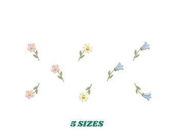 Little Flowers embroidery design - Tulip and daisies machine embroidery pattern -  Kitchen Tea towel divider - Instant digital download pes