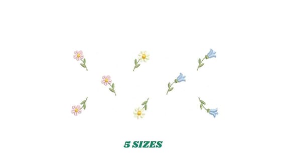 Little Flowers embroidery design - Tulip and daisies machine embroidery pattern -  Kitchen Tea towel divider - Instant digital download pes