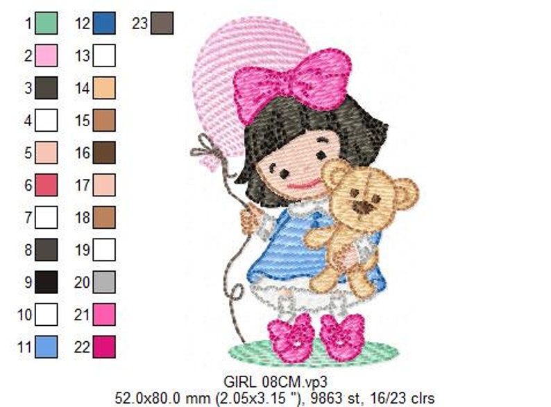 Baby Girl Embroidery Designs Girl With Bear Embroidery Etsy