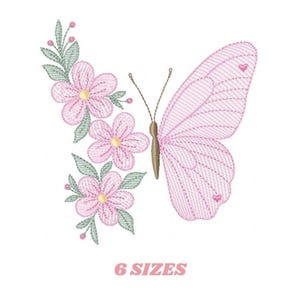 Stickmuster Schmetterling und Blume – Maschinenstickmuster (Digitaler Download)
