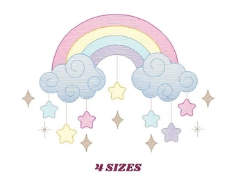 Rainbow Stars Machine Embroidery Design – Rippled Sky, Clouds (PES, JEF, DST)