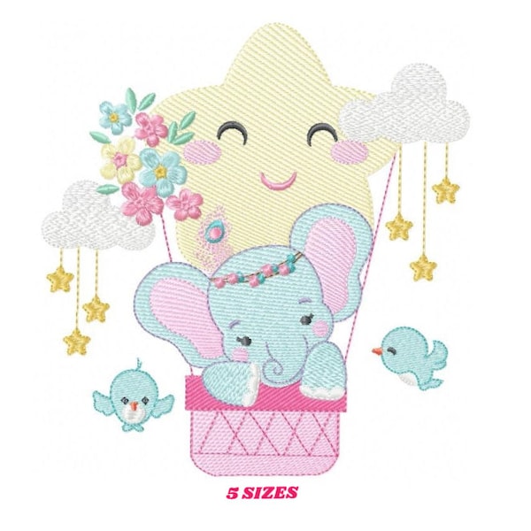 Elephant embroidery designs - Animal embroidery design machine embroidery pattern - Baby girl embroidery file - elephant with bird flowers