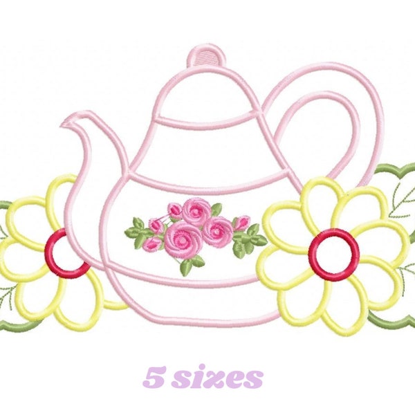 Teapot embroidery design - Flowers embroidery designs machine embroidery pattern - Kitchen embroidery file Teapot applique flowers applique