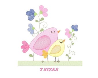 Baby Bird Embroidery Design – Spring Garden Machine Pattern (Digital Download)