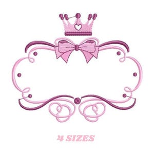 Crown Embroidery Frame Design – Princess Monogram Machine Embroidery Pattern (Digital Download)