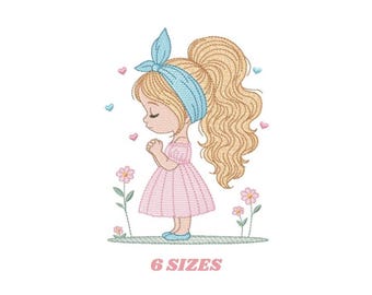 Princess Girl Embroidery Design, Praying Child PES File (Digital Download)