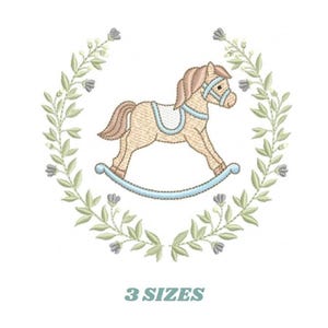 Toy Horse Embroidery Design – Rocking Horse Laurel Frame (Digital Download)