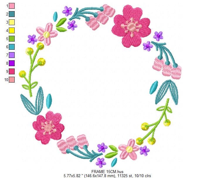 Floral Monogram Frame Embroidery Designs - Flower Wreath Machine