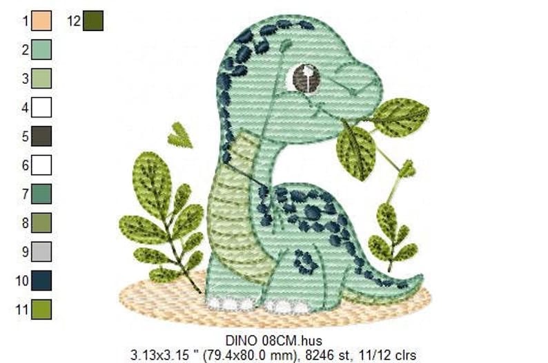Dinosaur Embroidery Design – Brontosaurus Machine File (Digital Download)