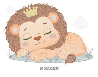 Sleeping Lion King Embroidery Designs Safari Animal Embroidery