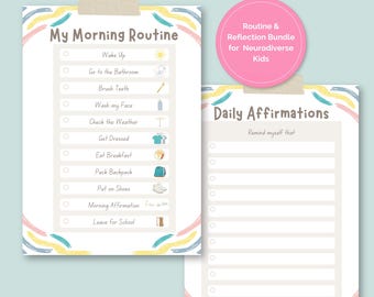 Visual Routine Chart Bundle: Neurodiverse Kids, ADHD Morning & Evening Checklist (Printable PDF)