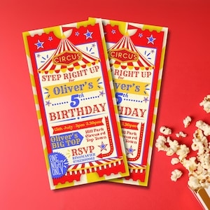 Circus Ticket Birthday Party Invitation - Editable Digital Download retro ticket circus invite for kids