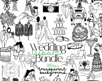 Pacote de clipart de casamento: ilustrações desenhadas à mão (uso comercial)