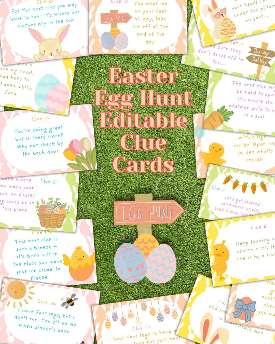 Easter Egg Hunt Clue Cards 16 Editable Clues Instant Download Printable ...