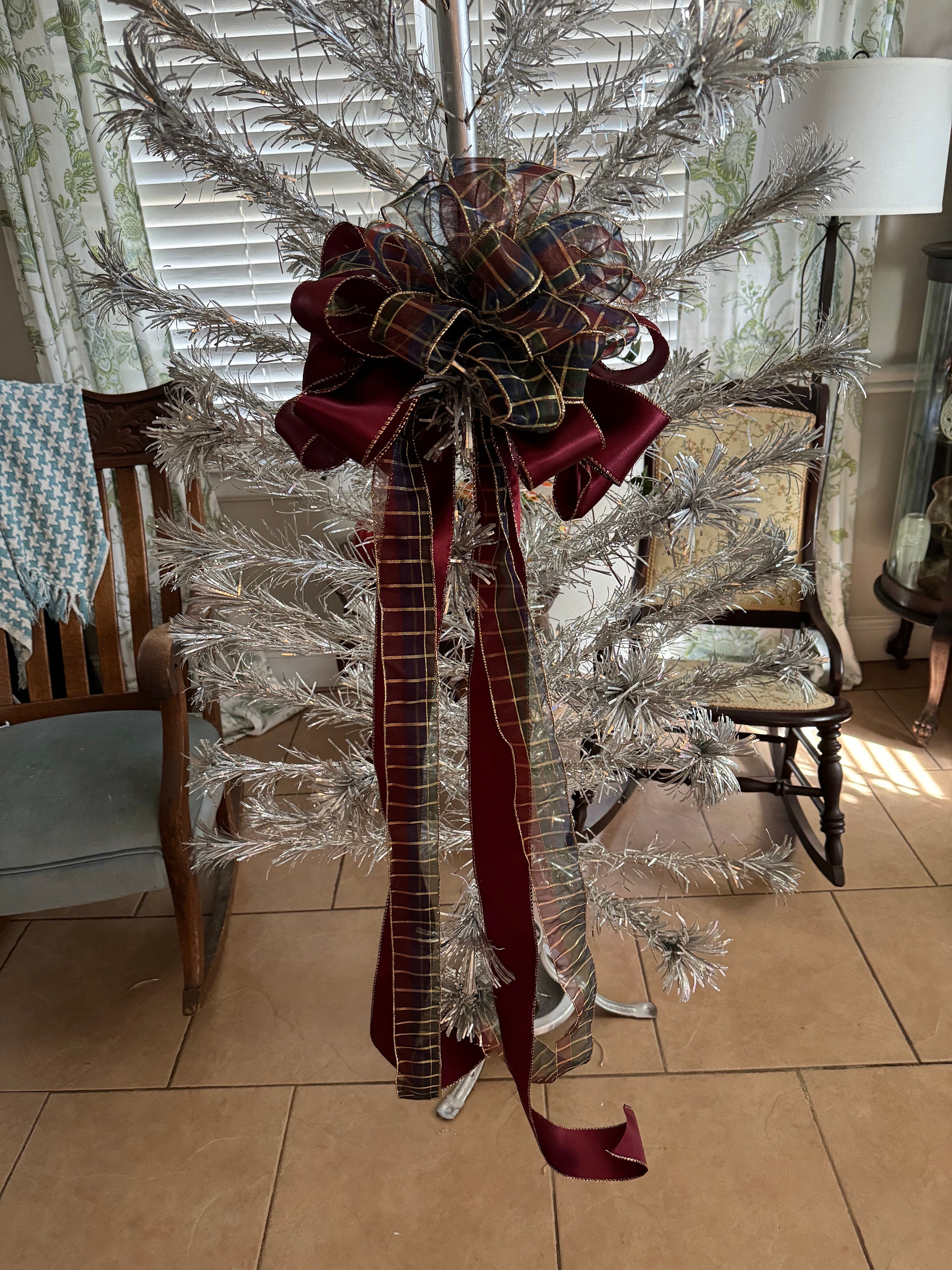 Wired Edge Burgundy Ribbon, Metallic Lame Mesh, 3 Widths, Wedding Bouquet,  Christmas Tree Decoration 