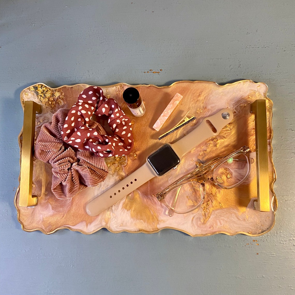 Rose Gold Jewelry Tray Handmade Resin Tray Handmade Bar Etsy